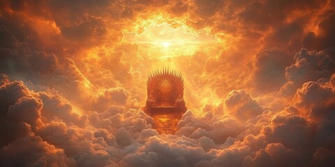 Radiant Throne: The Golden Light Illuminates a Misty Throne, Symbolizing Majesty and Divine Presence,Abstract Art