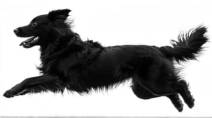 Canvas Print -   A black dog jumps in the air with its front paws extended