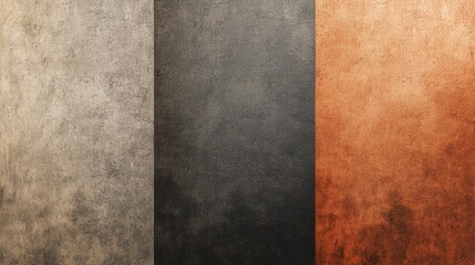 Poster - Background composed of three materials, concrete in shades of gray, black and orange, creating a modern and elegant visual