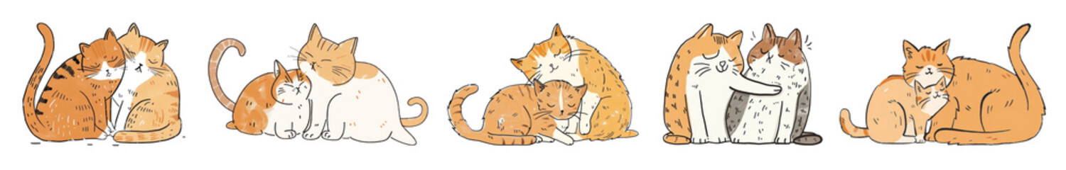 Poster - Cute orange cat cuddling png cut out element set