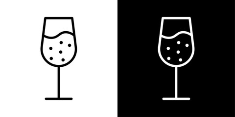 Cup of wine thin line vector icon set.