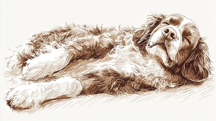 Canvas Print -   A depiction of a canine reclining on the ground with its head positioned atop its limbs and eyes shut