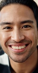 Wall Mural - face, smile and a happy asian man closeup with teeth for dental hygiene, oral care or mouth health. 