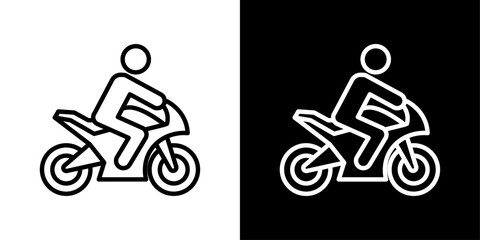 Motorbike riding thin line vector icon set.