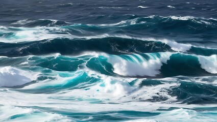 Wall Mural - Ocean waves hitting landscape view, sea blue water waving through, aquatic nature unique view