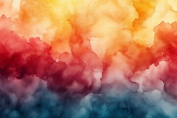 Poster - Abstract watercolor art blending warm and cool colors in a vibrant display of reds, oranges, yellows, and blues