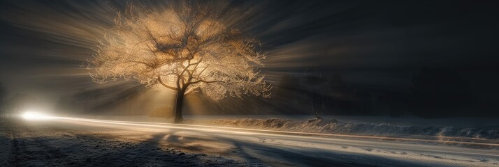Poster - Tree Highlighted with Radial Blur Effect