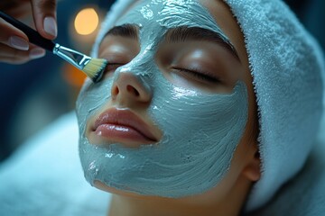 Sticker - Woman Receiving a Facial Treatment with a Mask