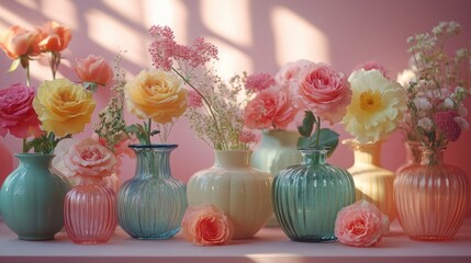 Sticker - Blooming Beauty: A Bouquet of Colorful Flowers in Vases