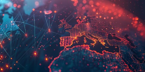 Wall Mural - digital world globe, concept of global network and connectivity on earth, high speed data transfer a