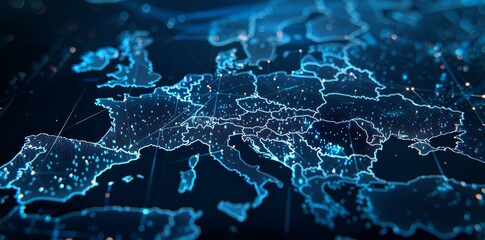 Wall Mural - digital world globe, concept of global network and connectivity on earth, high speed data transfer a
