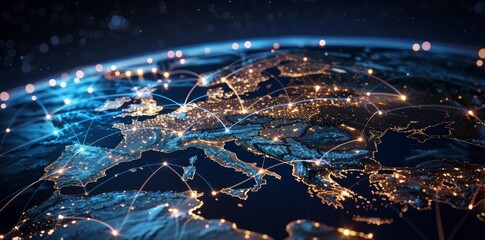 Wall Mural - digital world globe, concept of global network and connectivity on earth, high speed data transfer a