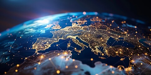 Wall Mural - digital world globe, concept of global network and connectivity on earth, high speed data transfer a
