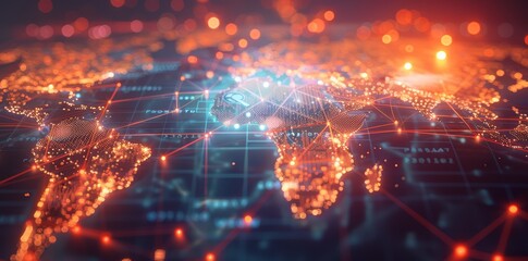 Wall Mural - digital world globe, concept of global network and connectivity on earth, high speed data transfer a