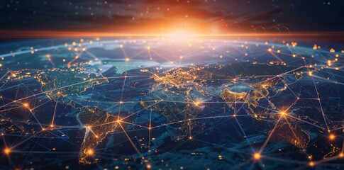 Wall Mural - digital world globe, concept of global network and connectivity on earth, high speed data transfer a