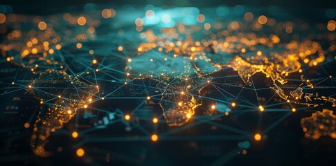Wall Mural - digital world globe, concept of global network and connectivity on earth, high speed data transfer a