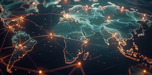 Wall Mural - digital world globe, concept of global network and connectivity on earth, high speed data transfer a