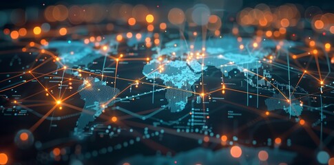 Wall Mural - digital world globe, concept of global network and connectivity on earth, high speed data transfer a