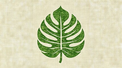 Poster -   A green leaf resting atop a burlap sheet atop another burlap sheet