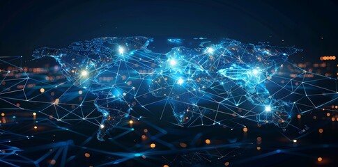 Wall Mural - digital world globe, concept of global network and connectivity on earth, high speed data transfer a