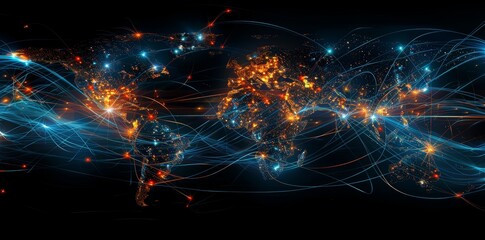 Wall Mural - digital world globe, concept of global network and connectivity on earth, high speed data transfer a