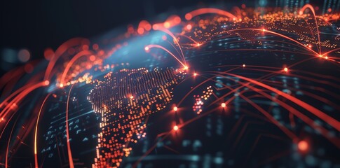 Wall Mural - digital world globe, concept of global network and connectivity on earth, high speed data transfer a