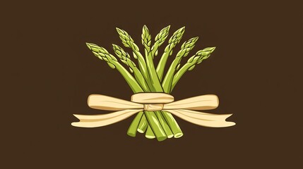 Wall Mural -   A green asparagus tied in a bow with a brown ribbon on a brown background