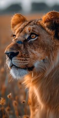 Wall Mural - portrait of a lioness watching it's prey..