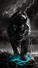 Wall Mural - Tiger illustration with mint eyes..