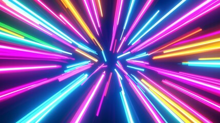 Poster - Abstract background with neon light beams forming a tunnel on a dark background. Perfect for any project needing a futuristic and vibrant illustration