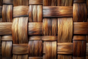 Poster - detailed close-up of intricately woven natural fibers in warm brown shades