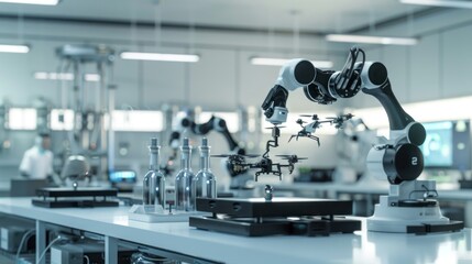 Wall Mural - Robotic Arm and Drones in a Laboratory Setting