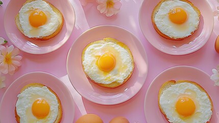 Wall Mural -   A Pink Plated Table Topped With Eggs