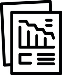 Poster - Minimalistic line icon vector of a document with a graph showing a decreasing trend