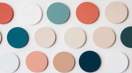 Poster - Minimalist composition showing a pattern of colorful round shapes over a white background, a creative image for blogs, websites and social media