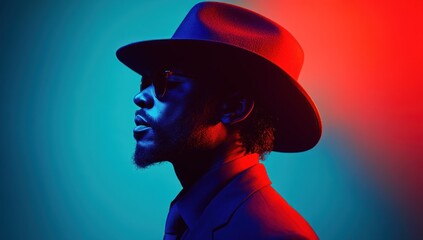 Poster - Stylish Man in Red and Blue Light