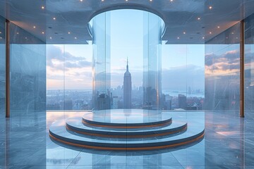 Poster - Modern Skyscraper Interior with City View