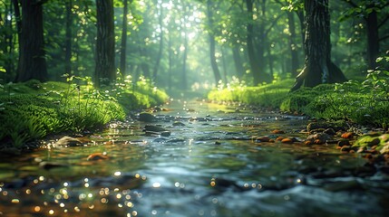 Canvas Print - Sunbeams Through Forest Stream