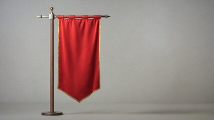 red flag hanging wooden pole is rectangular shape red medieval f
