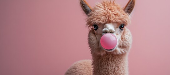 Wall Mural - Alpaca with bubble gum