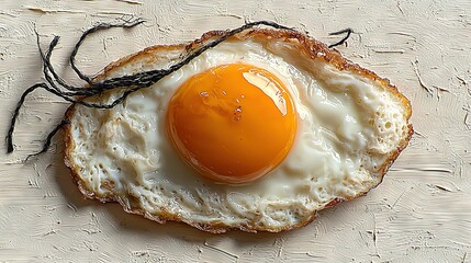 Wall Mural -   A fried egg on top of toast on a white tablecloth