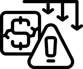 Poster - Cracked dollar sign with down arrows over an alert symbol, representing an economic crisis
