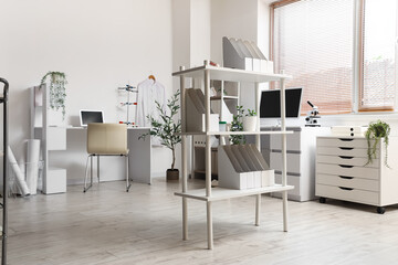 Sticker - Interior of medical office with desks and shelf units