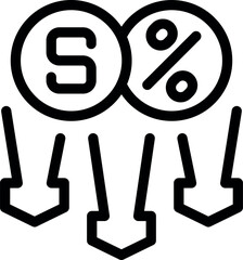 Poster - Line icon of dollar and percentage symbol connected with arrows pointing down, depicting economic crisis