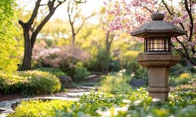 Canvas Print - a lantern in the middle of a garden