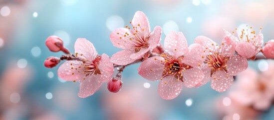 Poster - Delicate Pink Blossoms with Dew Drops