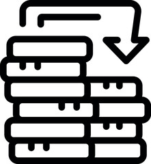 Poster - Black outline icon of a stack of papers with a downward arrow, representing data loss or reduction