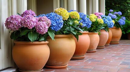 Wall Mural -  row of colorful flowers in vases