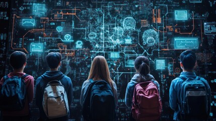 Wall Mural - Students Fascinated by Futuristic Technology Display