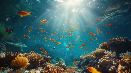 Canvas Print - Sunbeams Illuminating a Vibrant Underwater World